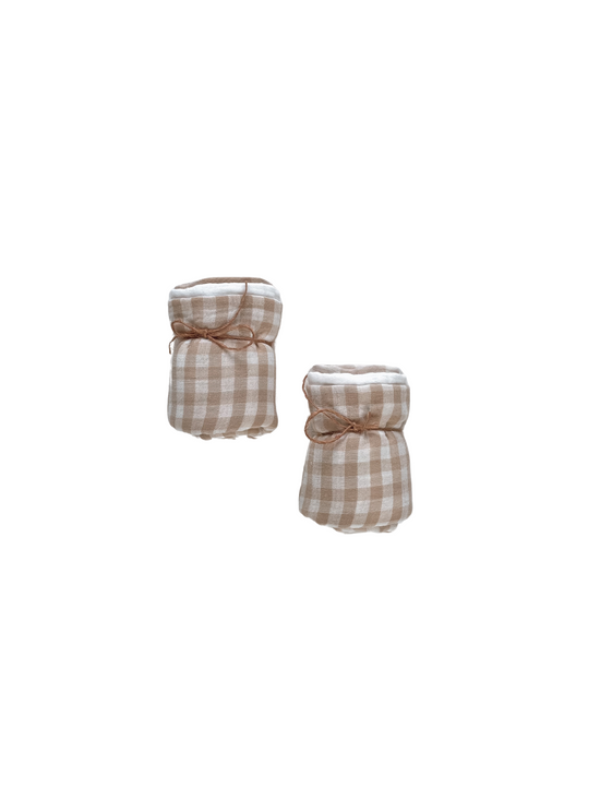 Muslin Burp cloth set / checkers - beige