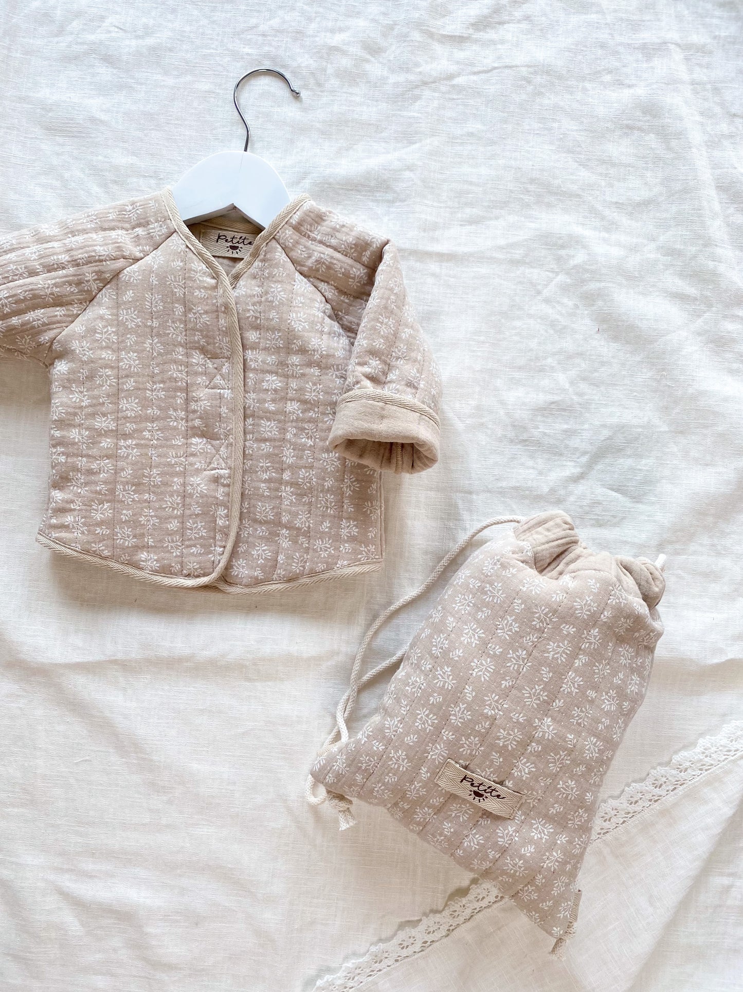 Baby & toddler quilted jacket / muslin branches - beige