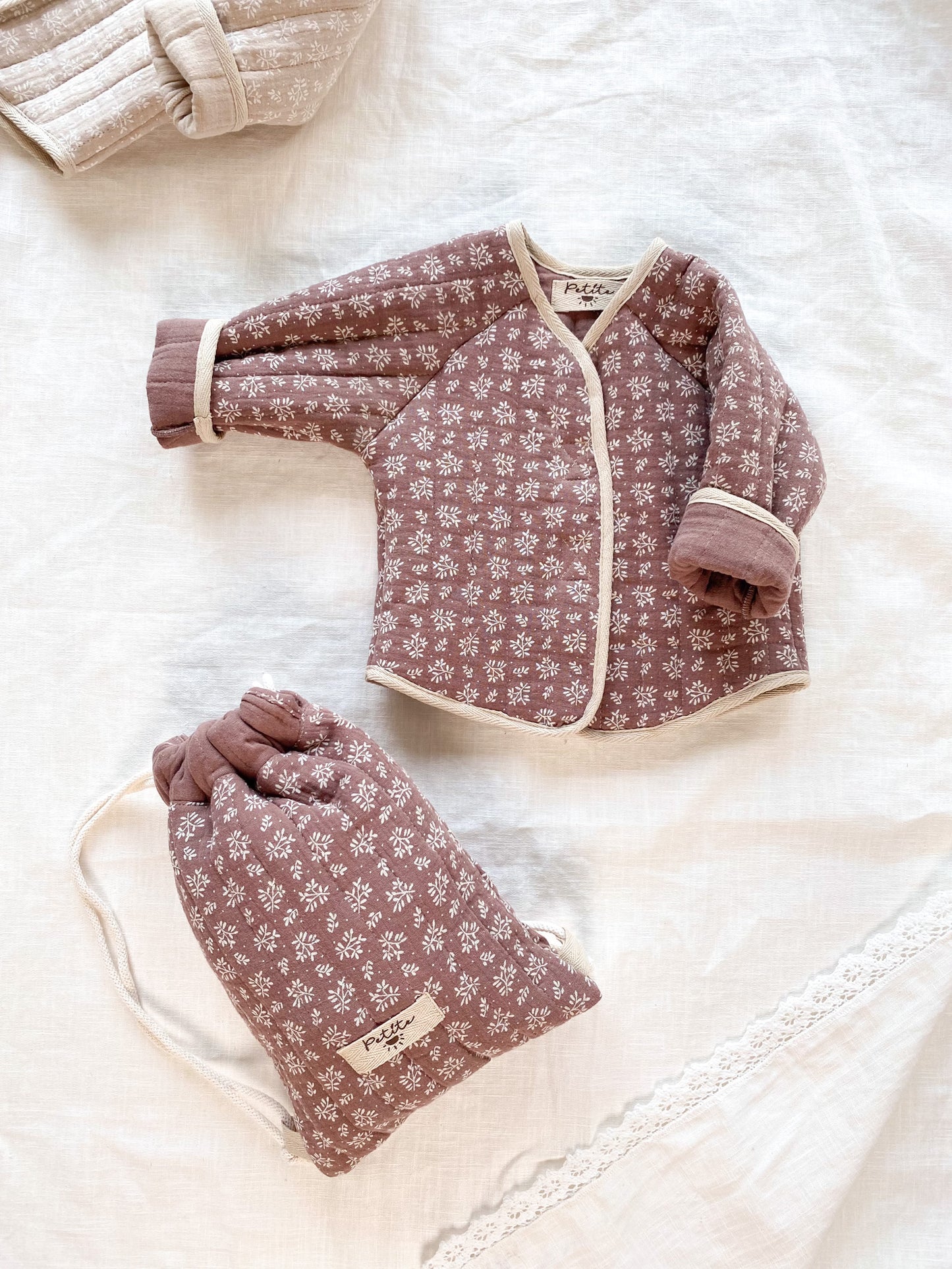 Baby & toddler quilted jacket / muslin branches - dark muave
