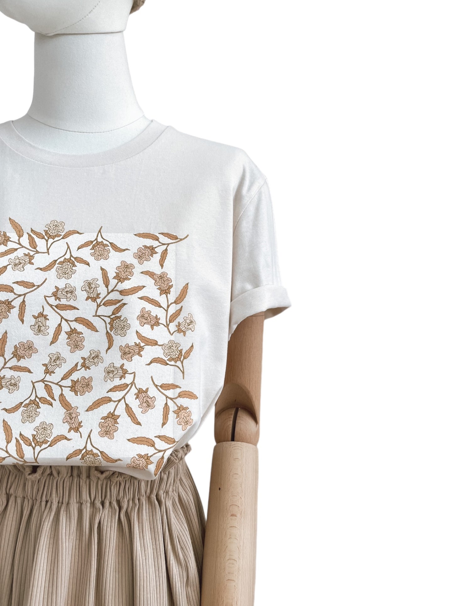 T-shirt / Bell Flowers / vintage white