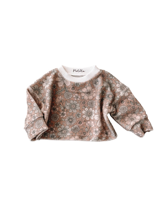 Terry sweater / bold floral caramel