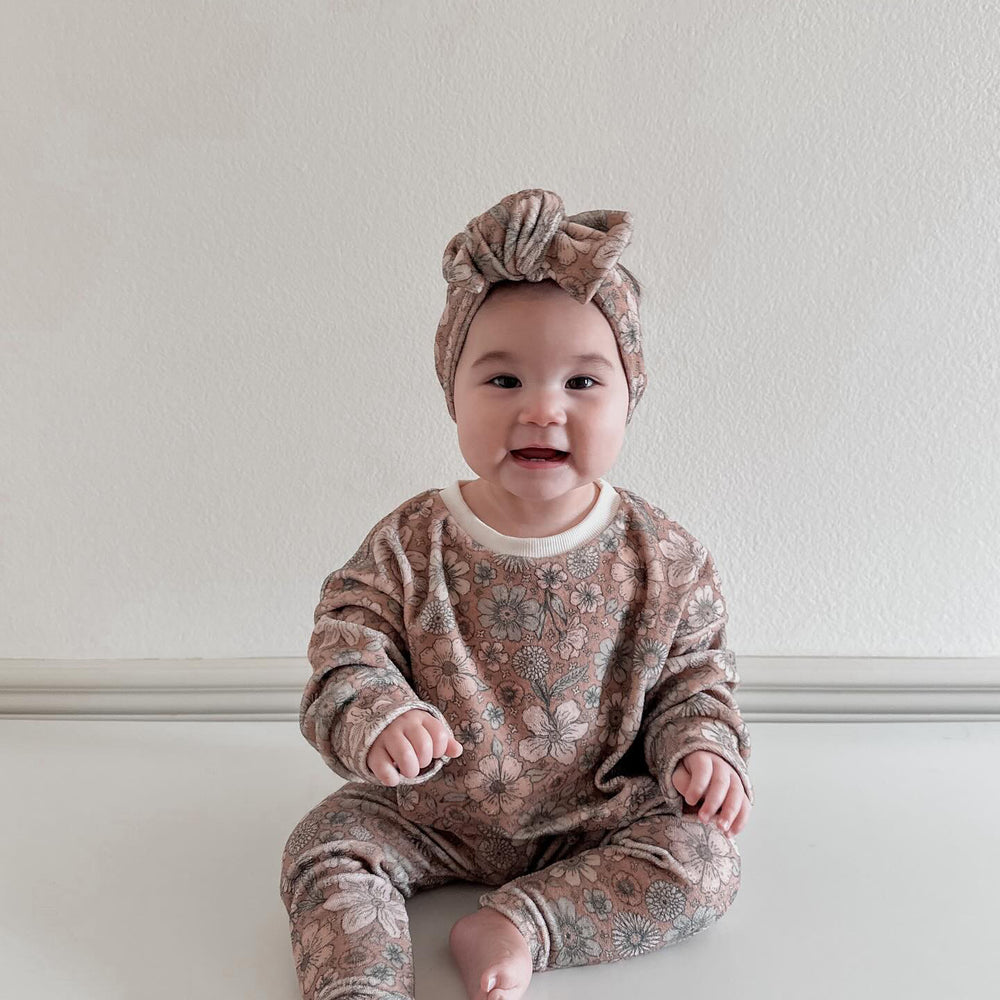 Terry leggings + sweater + headband / bold floral - caramel