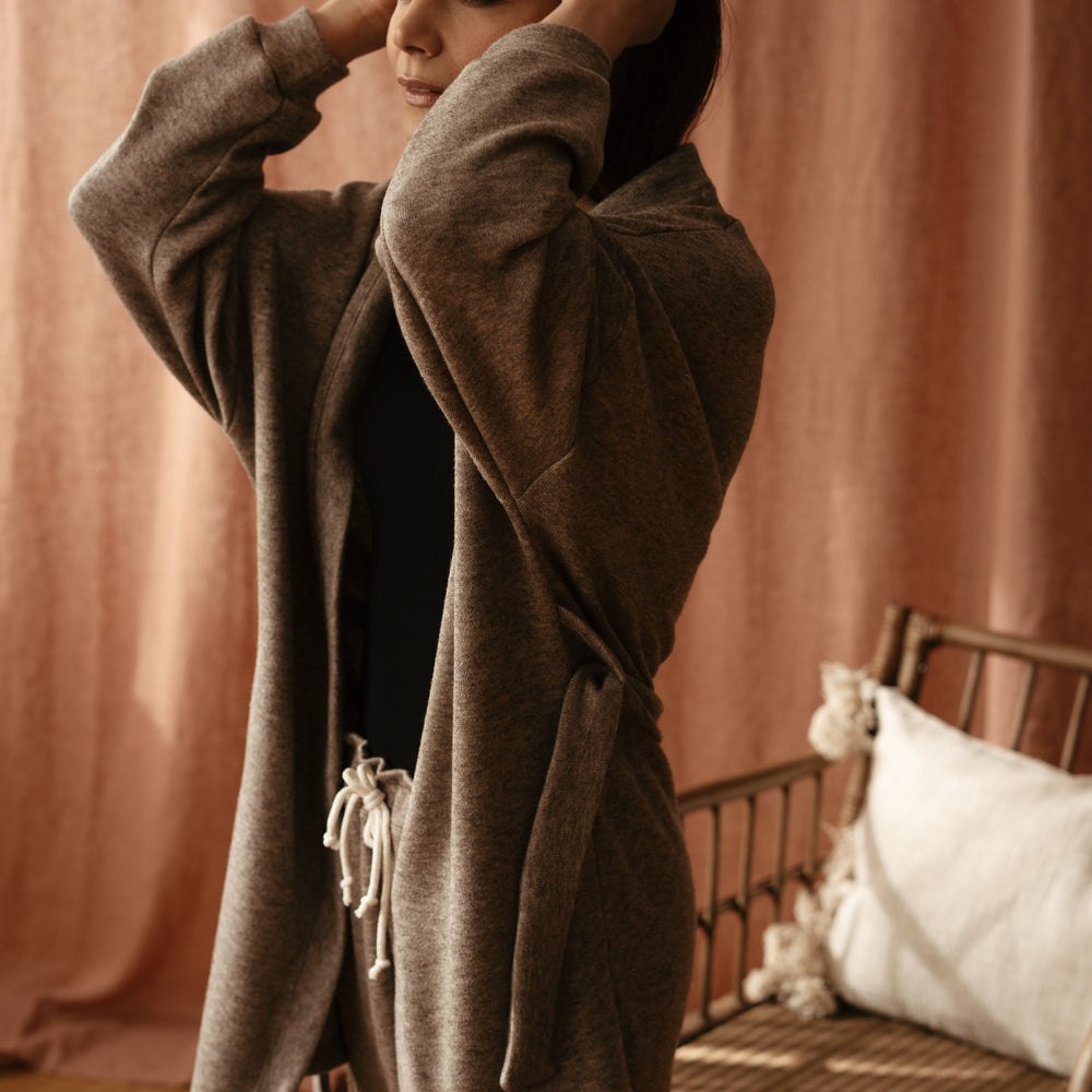 Long cardigan / dark mocha knit