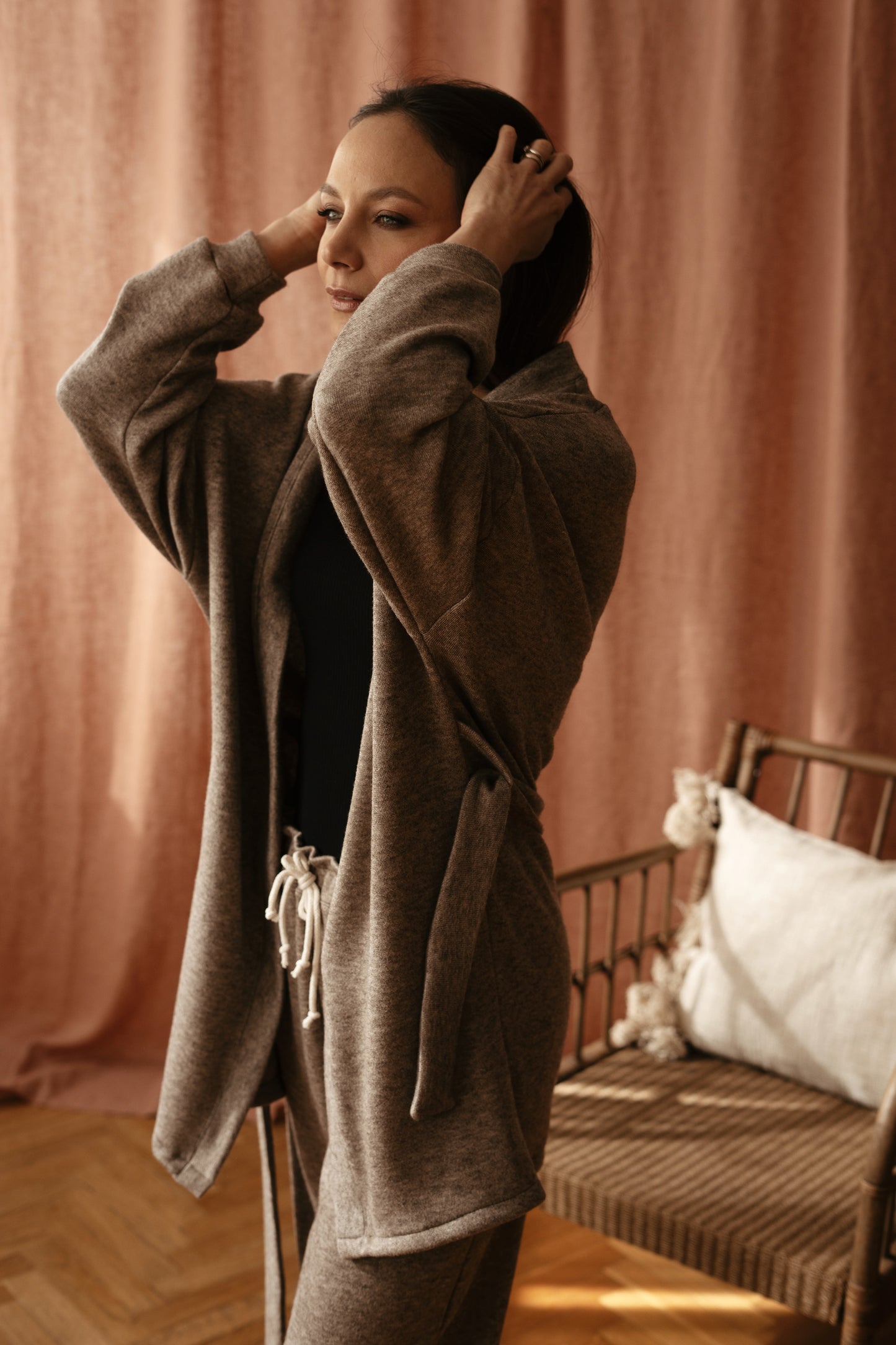 Long cardigan / dark mocha knit