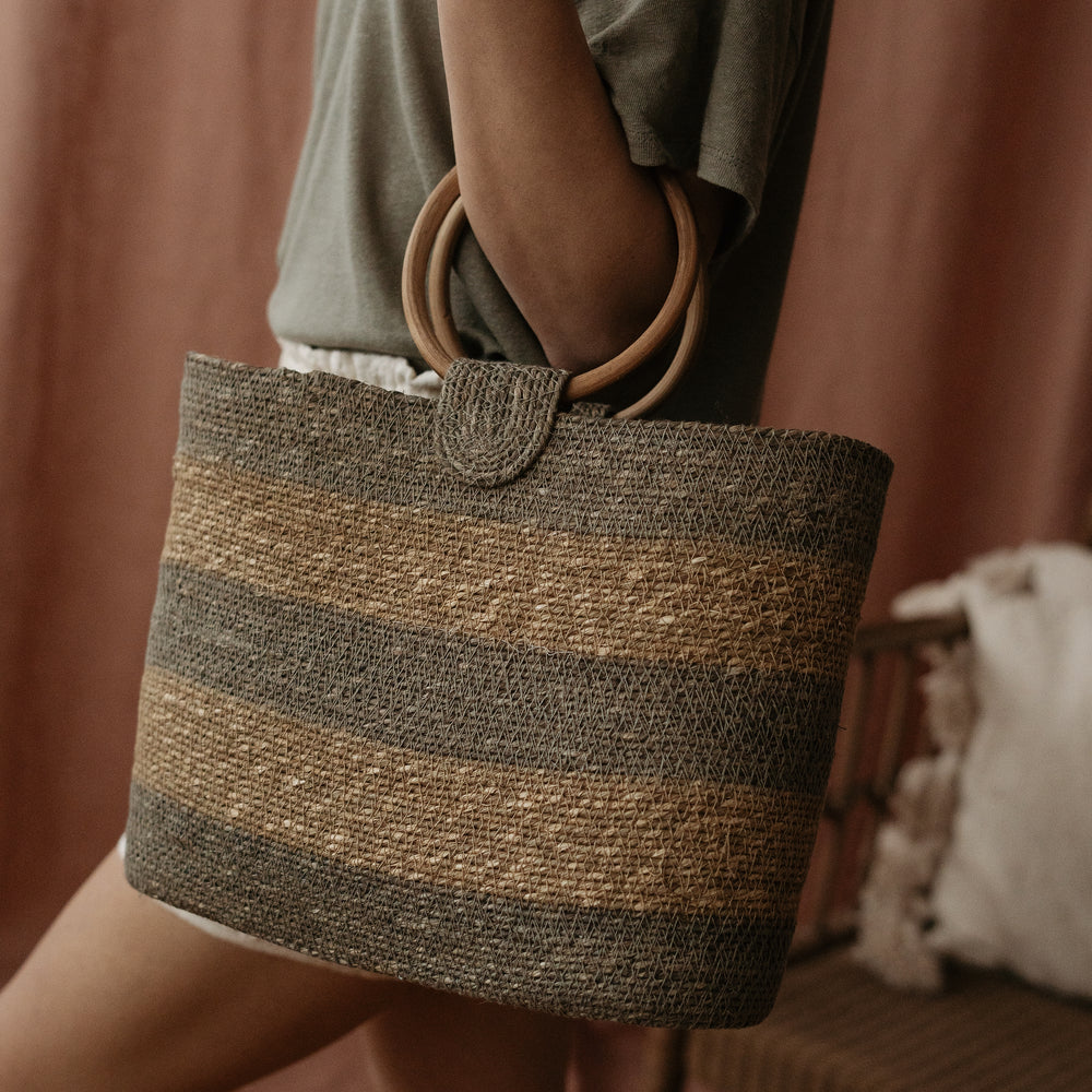 Grass handbag /  dusty grey + natural