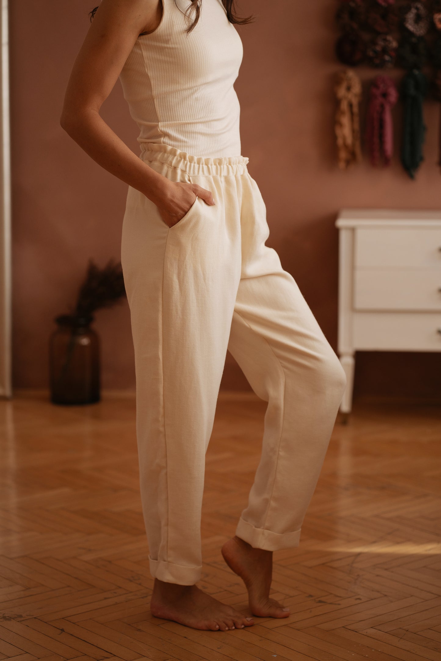 Long Poppy pants / Linen - Vanilla