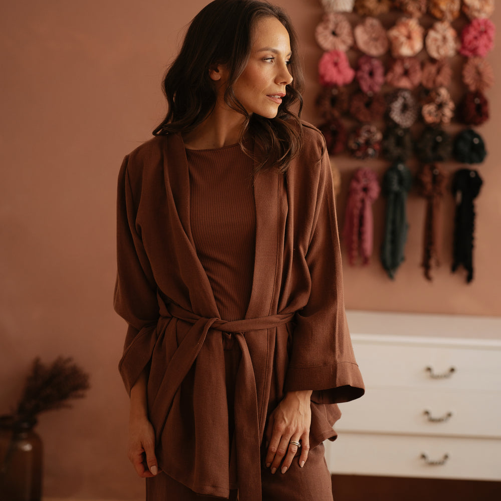 Elaya Kimono / Linen - Chocolate