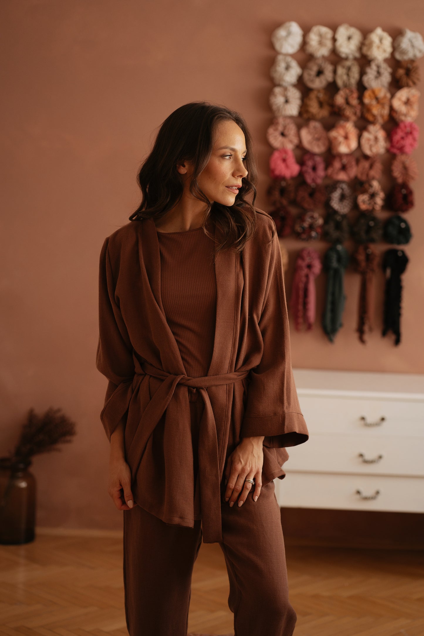 Elaya Kimono / Linen - Chocolate