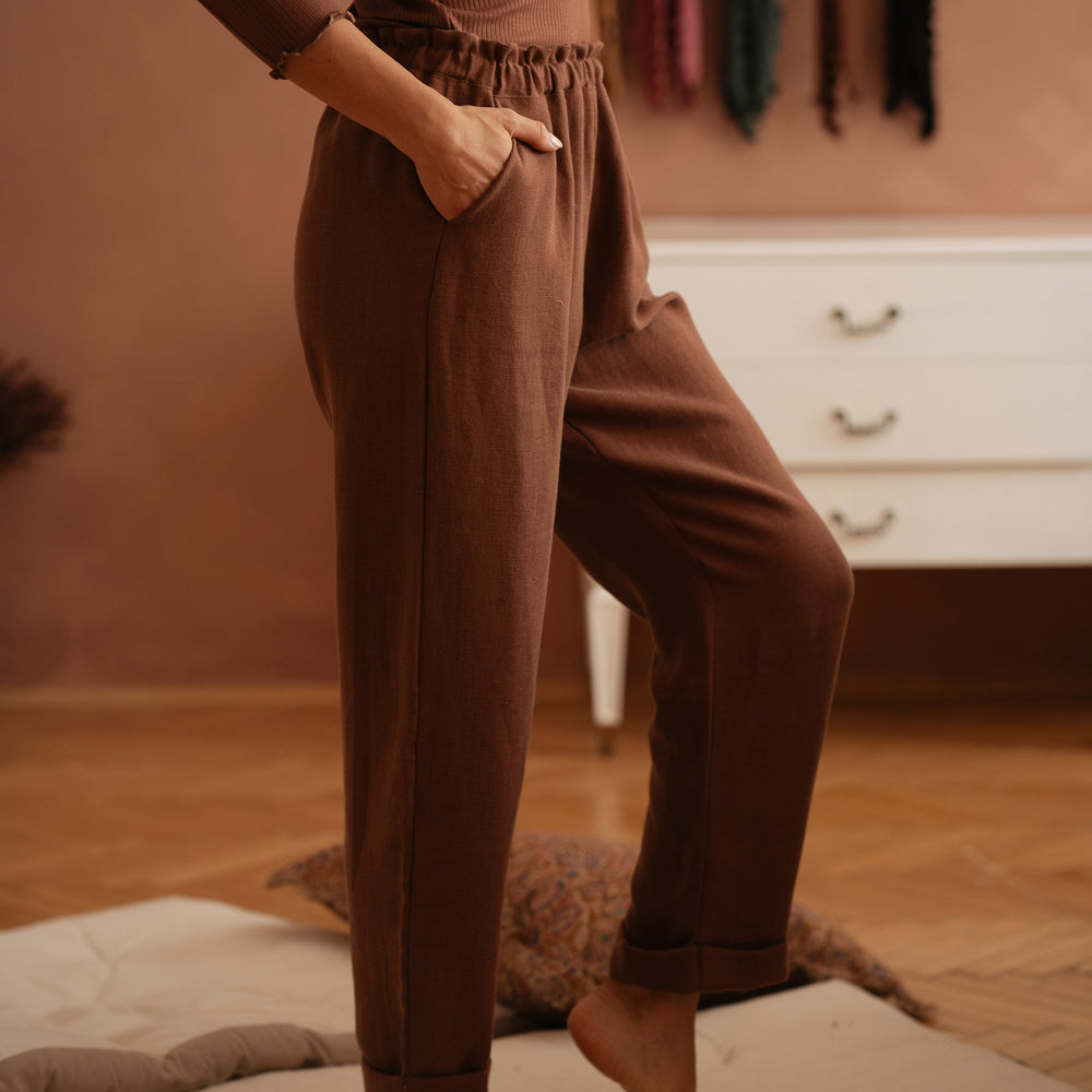 Long Poppy pants / Linen - Chocolate