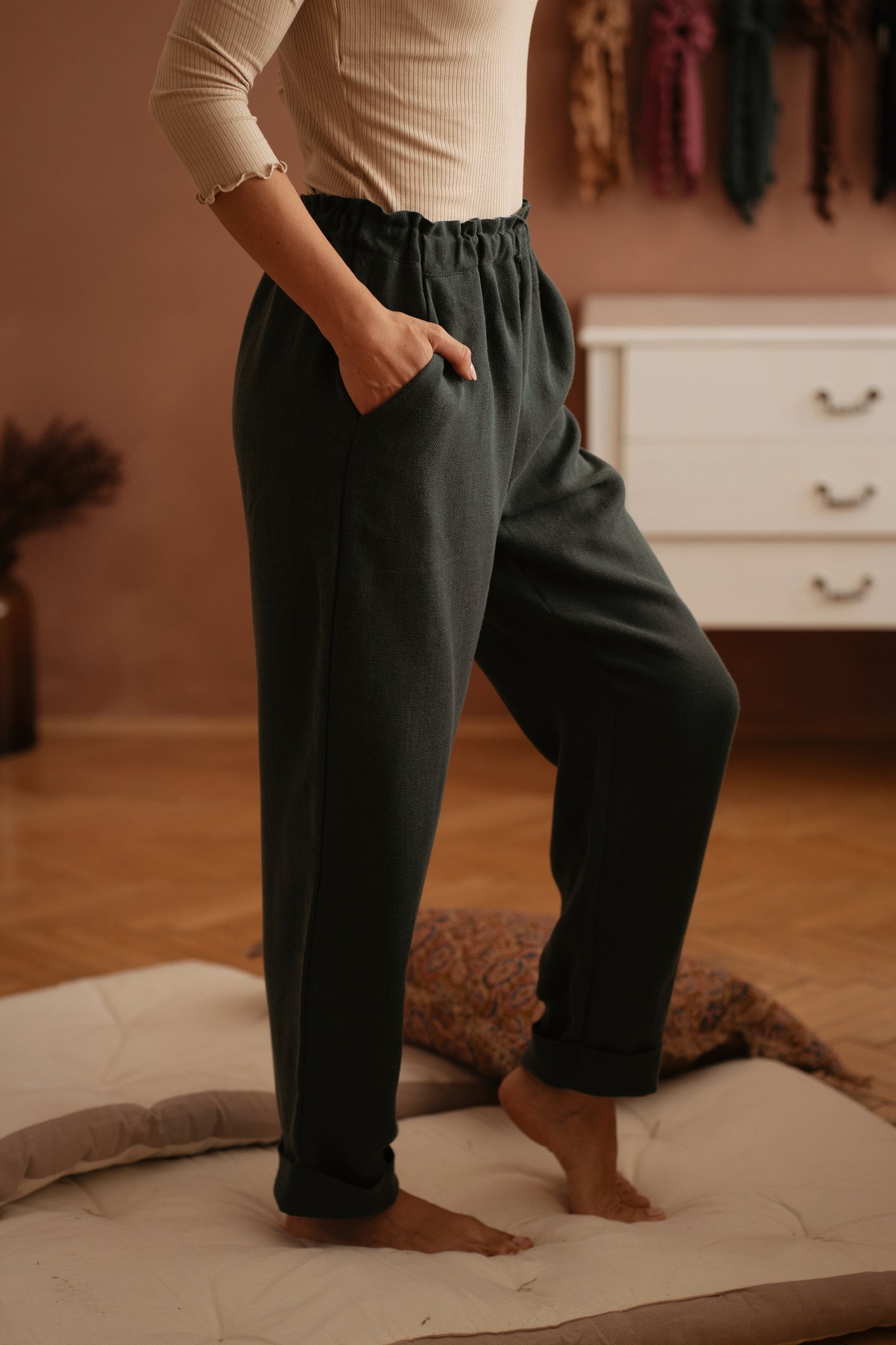 Long Poppy pants / Linen - Emerald