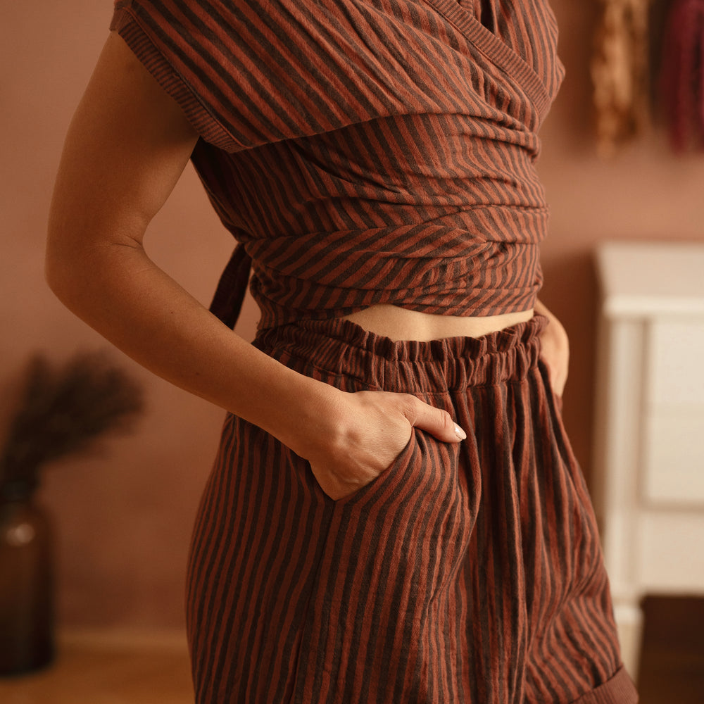 Poppy shorts / stripes - chocolate