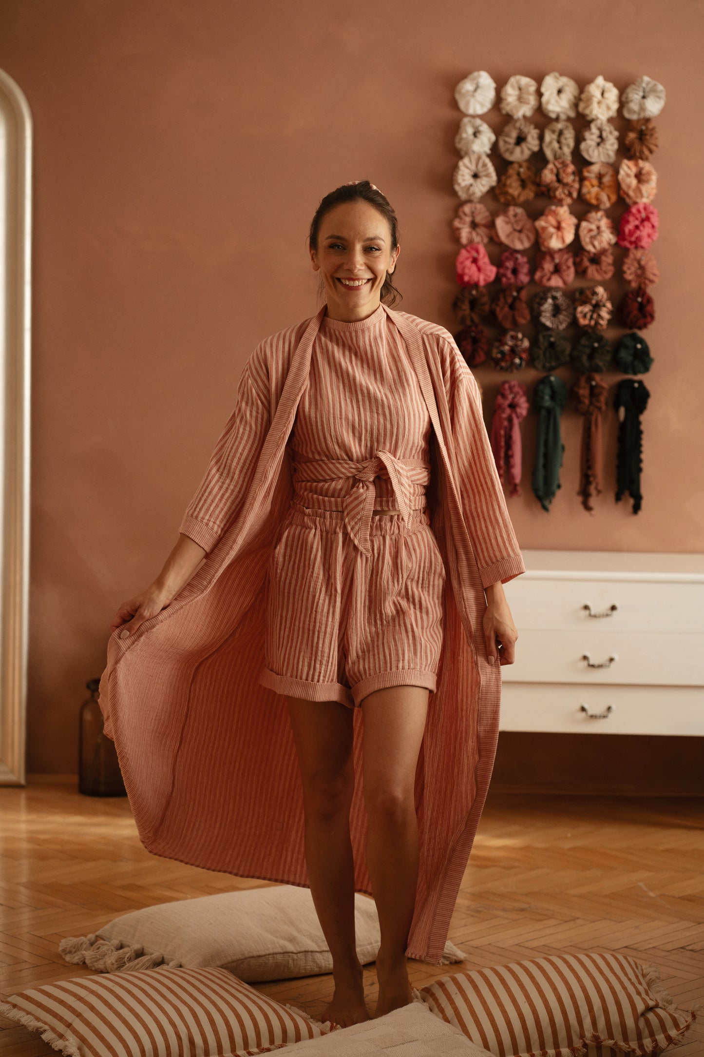 Muslin robe / stripes - peach