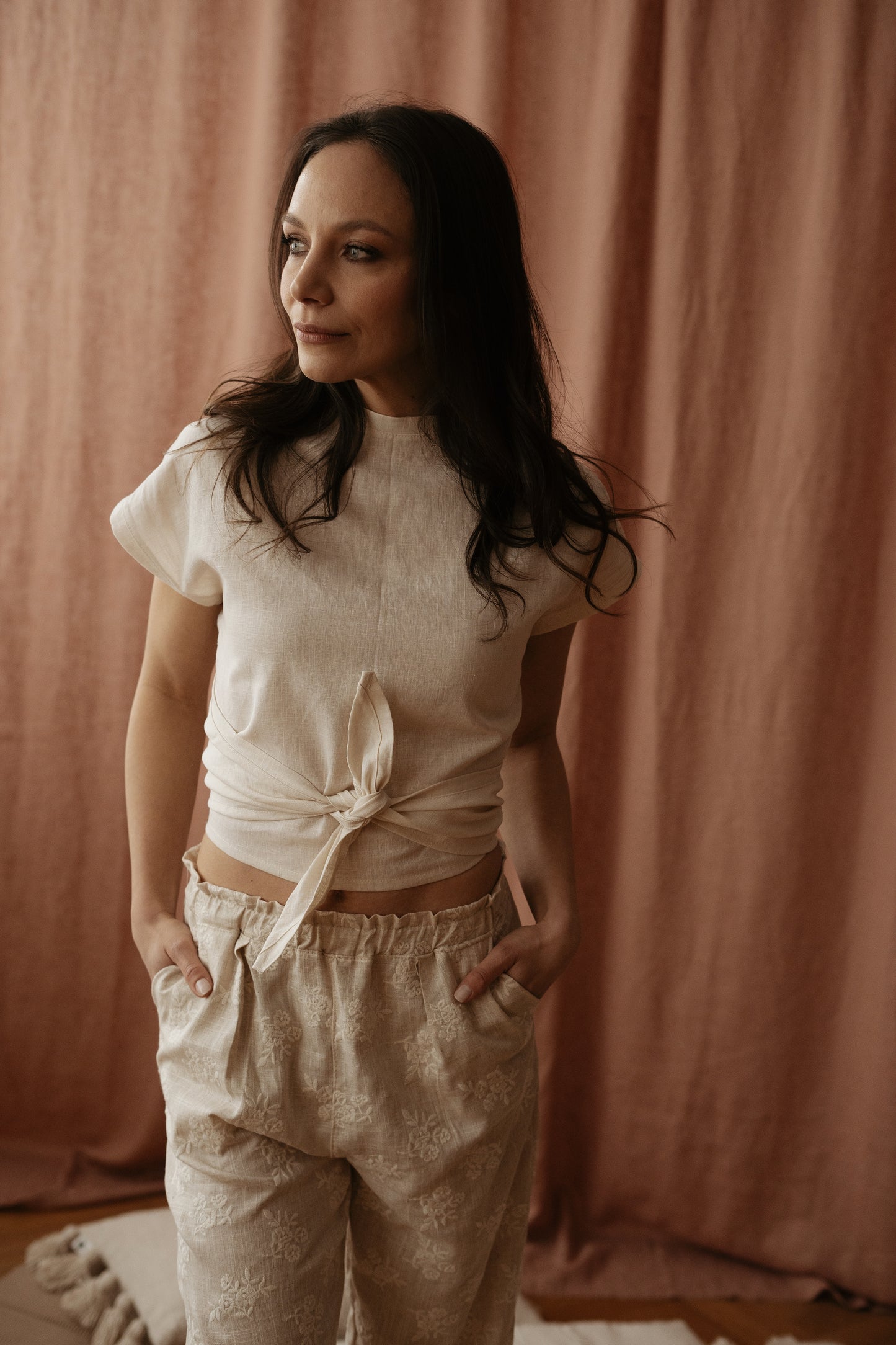 Mae wrap top / linen - milk