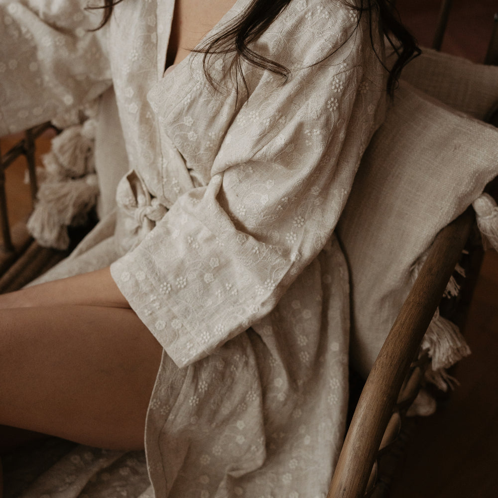 
                      
                        Linen embroidered robe
                      
                    