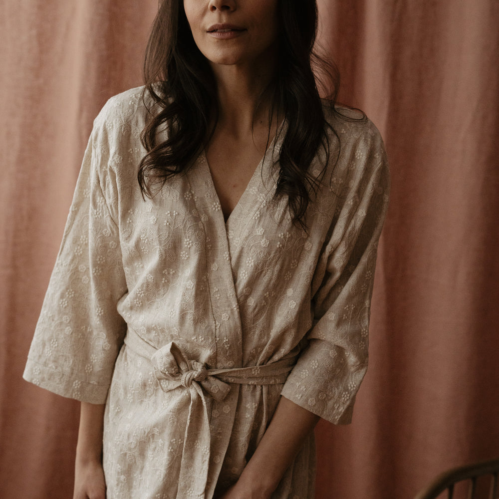 
                      
                        Linen embroidered robe
                      
                    