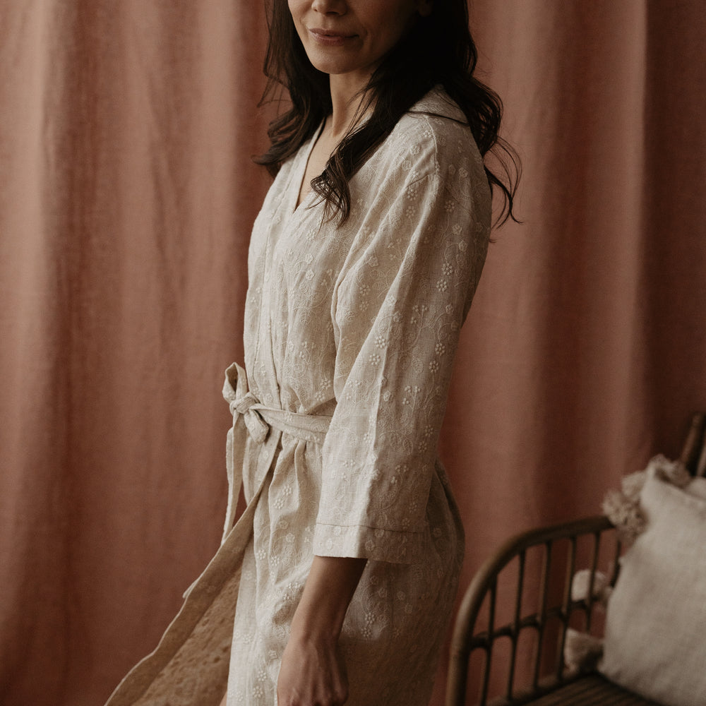 
                      
                        Linen embroidered robe
                      
                    