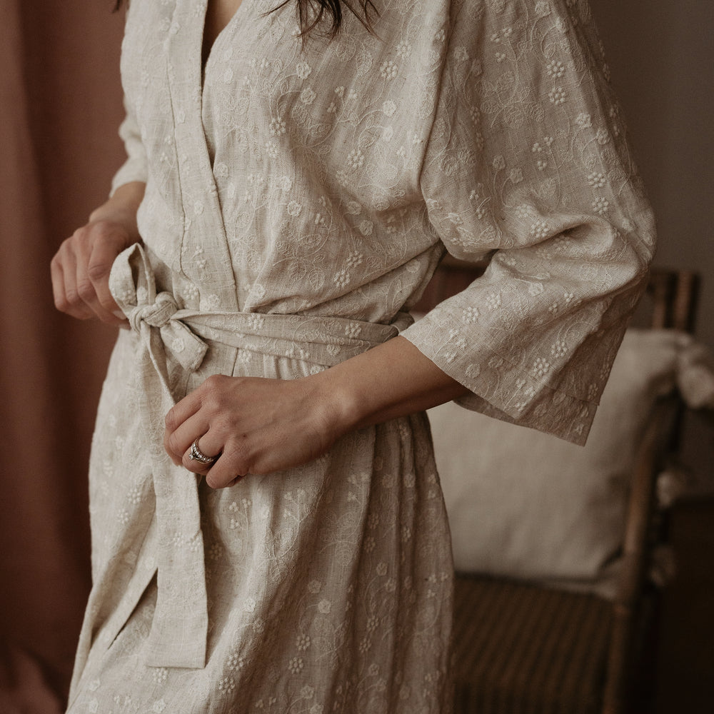 
                      
                        Linen embroidered robe
                      
                    