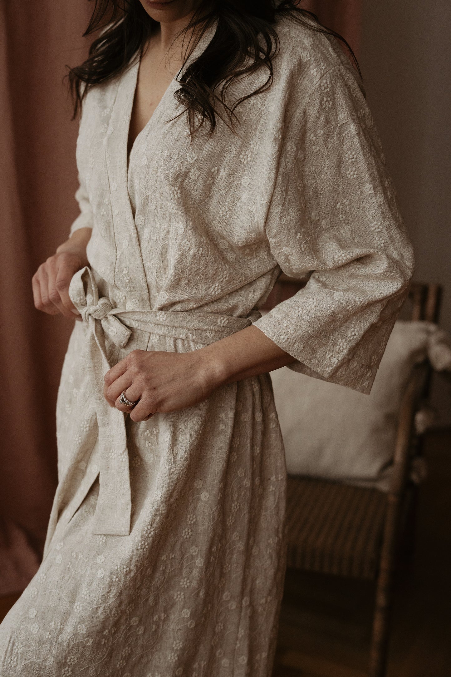 Linen embroidered robe