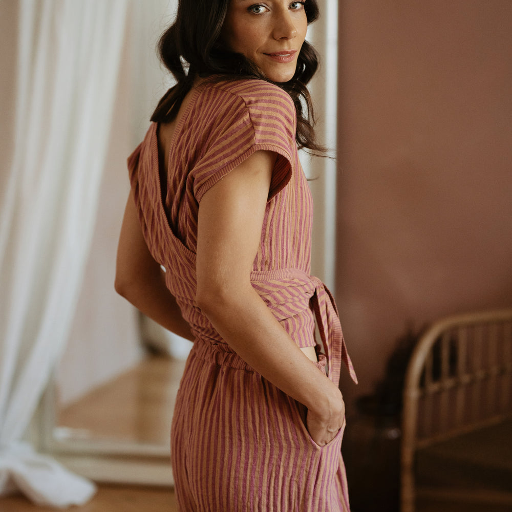 Mae wrap top / stripes - honey raspberry