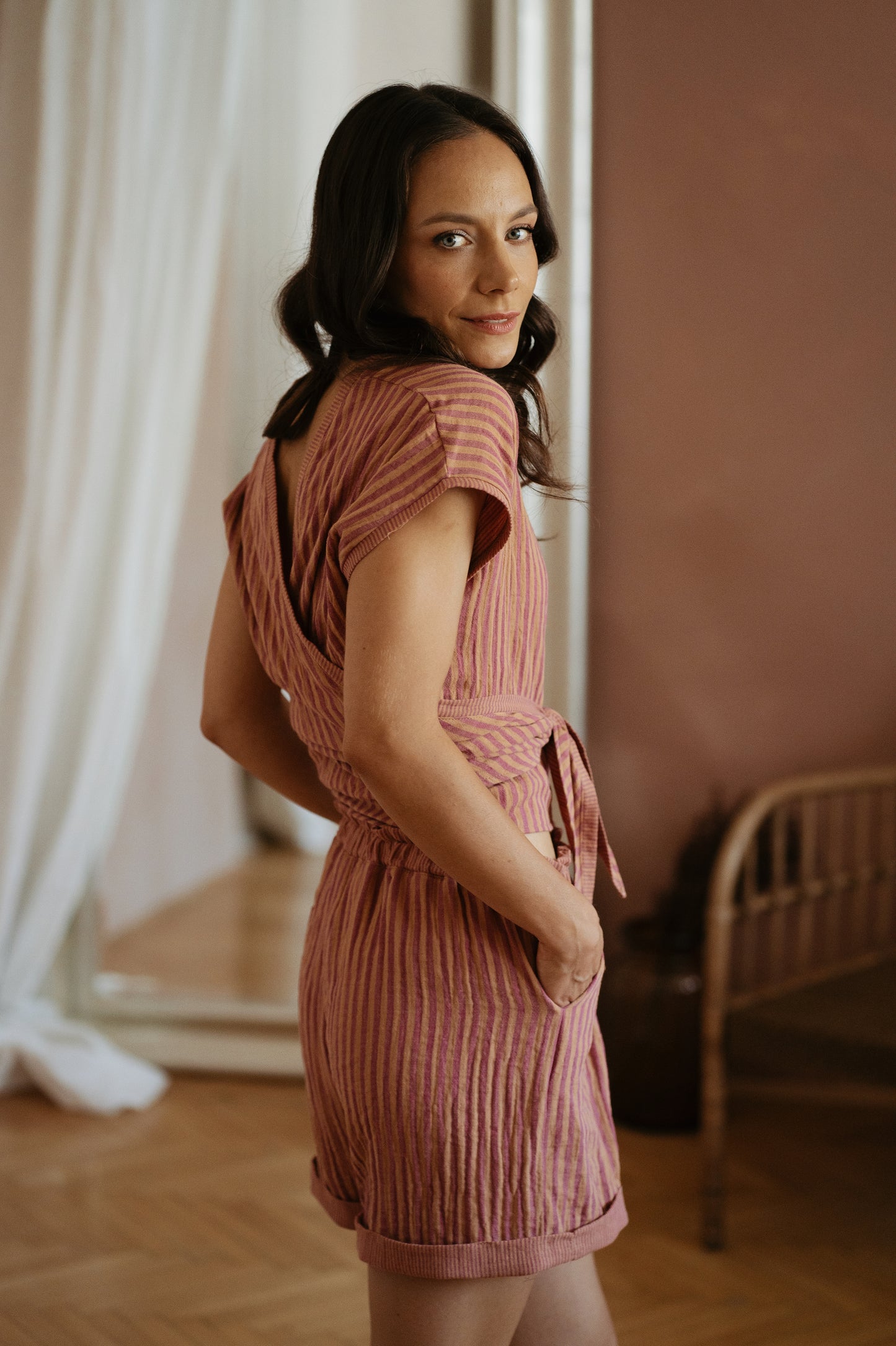 Mae wrap top / stripes - honey raspberry