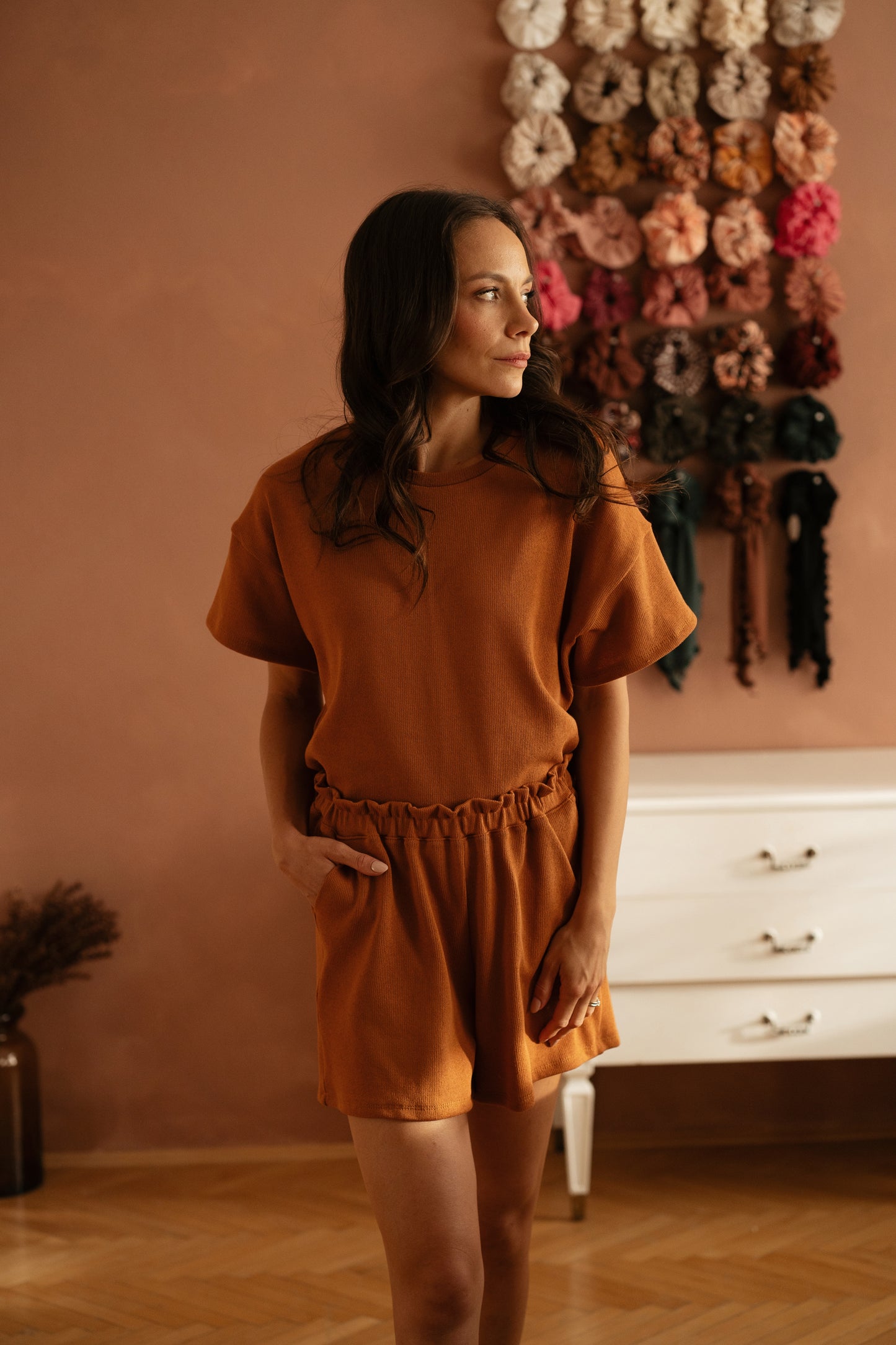 Top Amelie / bombažna pletenina - burnt orange