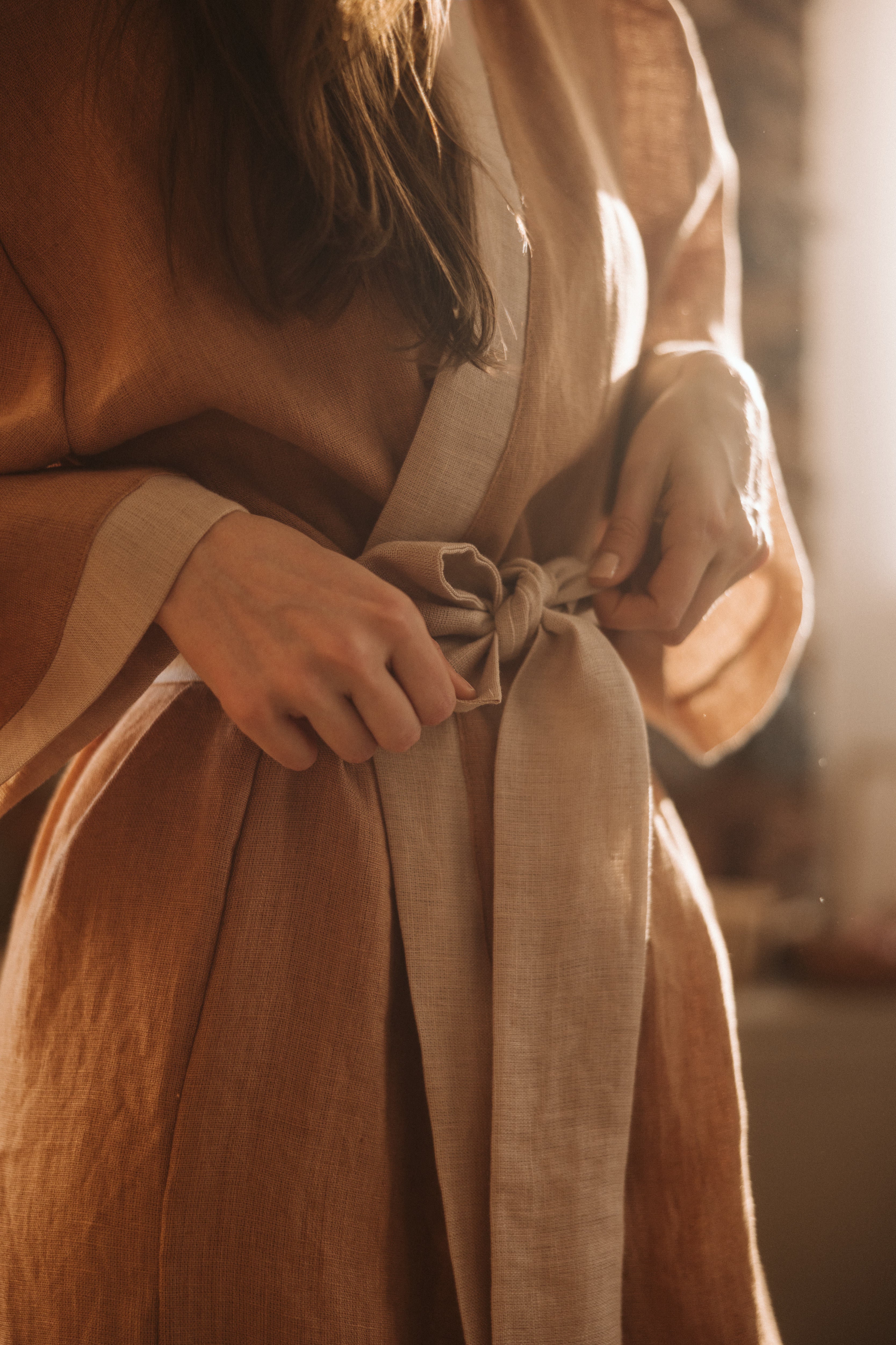 Linen robe / Color block – EvelinaApparel