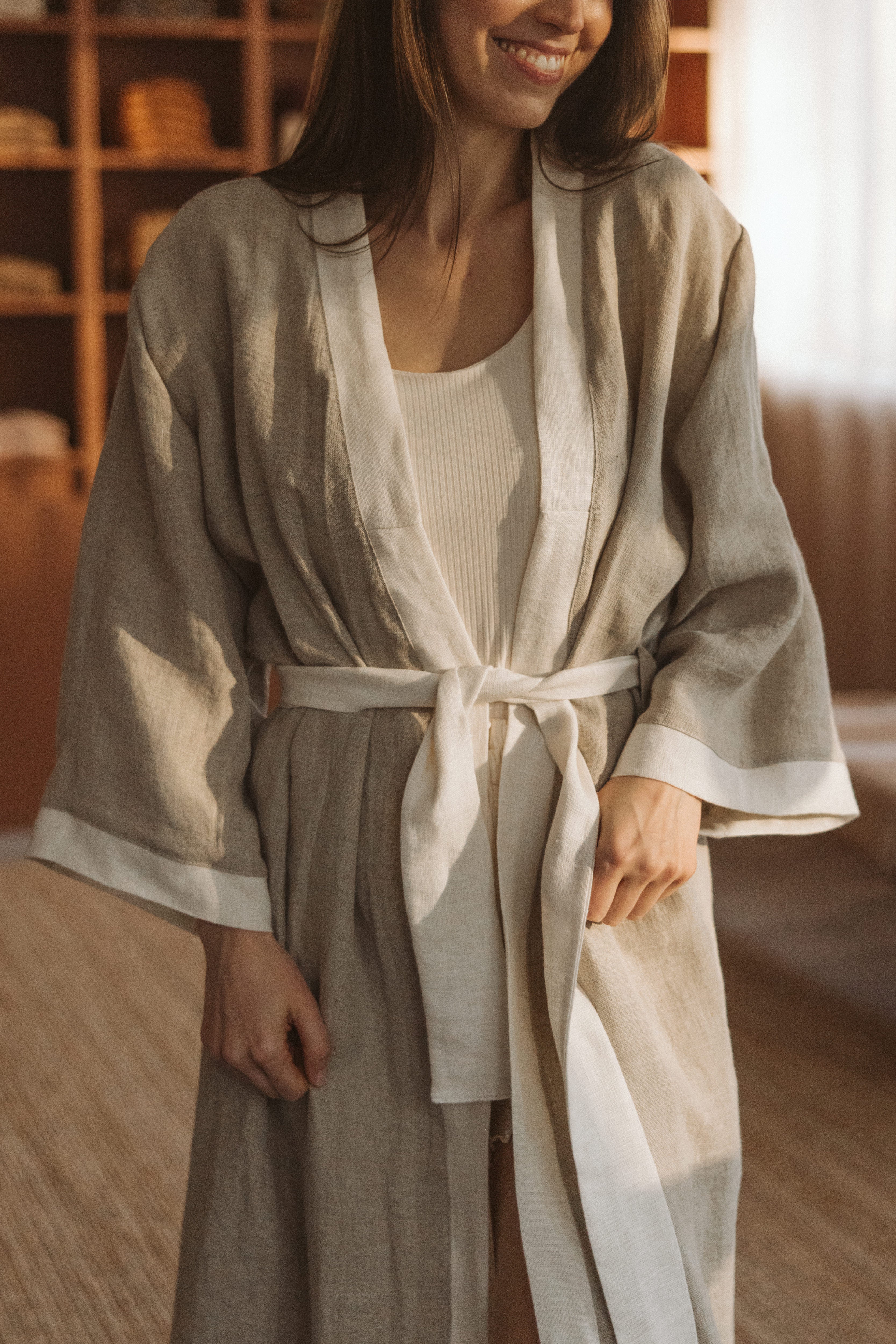 Linen robe / Color block – EvelinaApparel