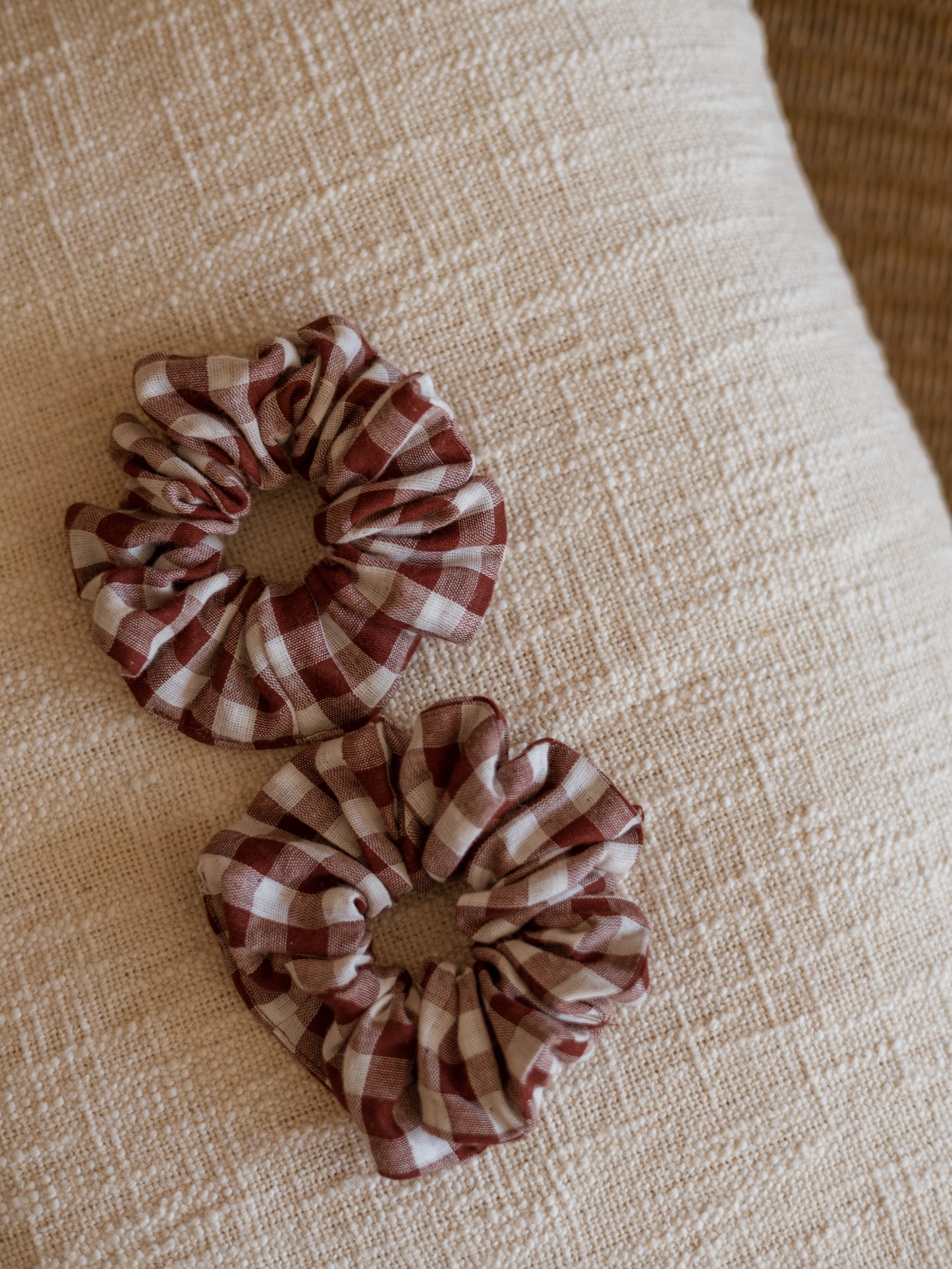 Wide Muslin Scrunchie/ checkers - burgundy