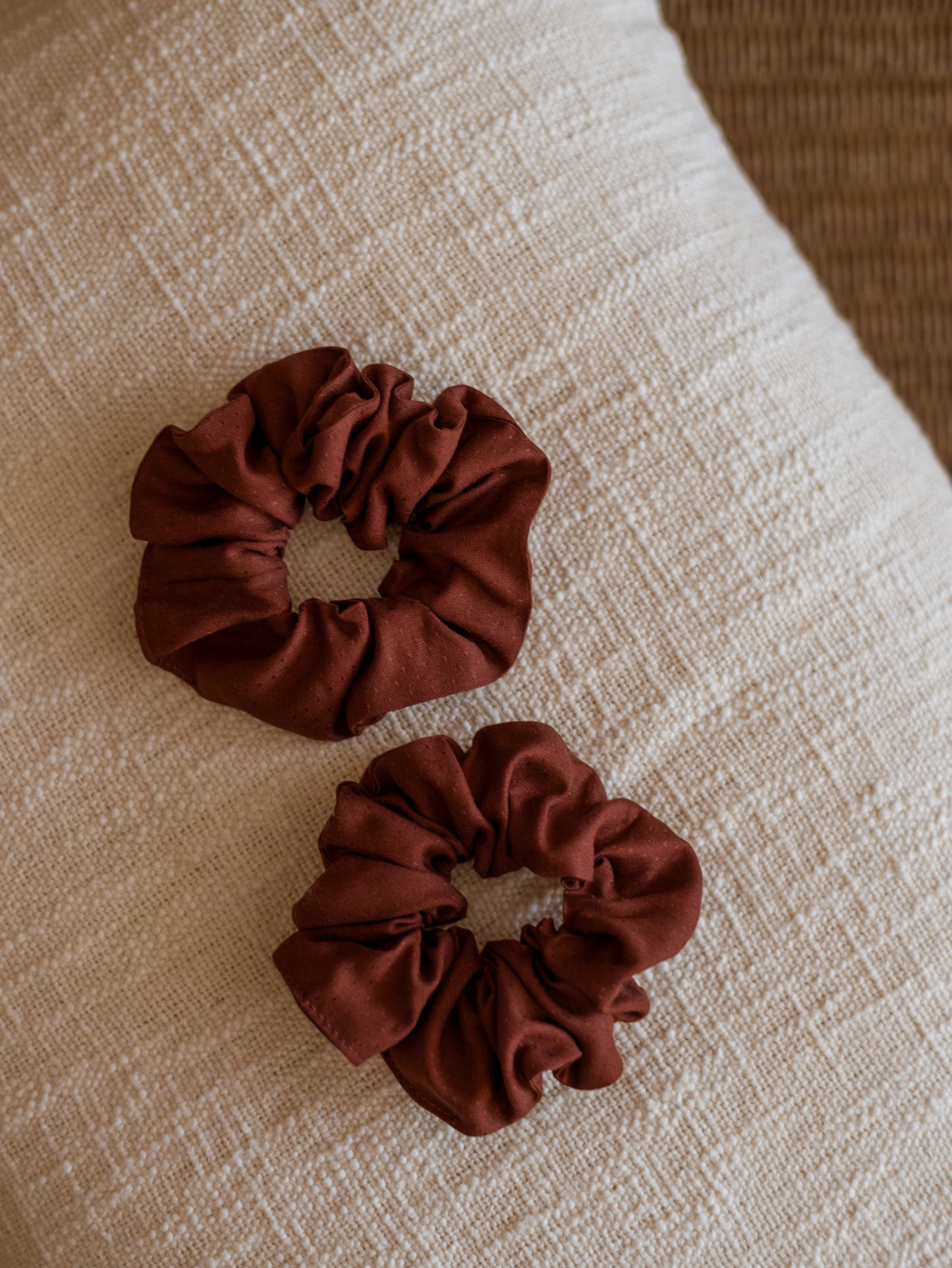 Wide Scrunchie/ burgundy tiny dots