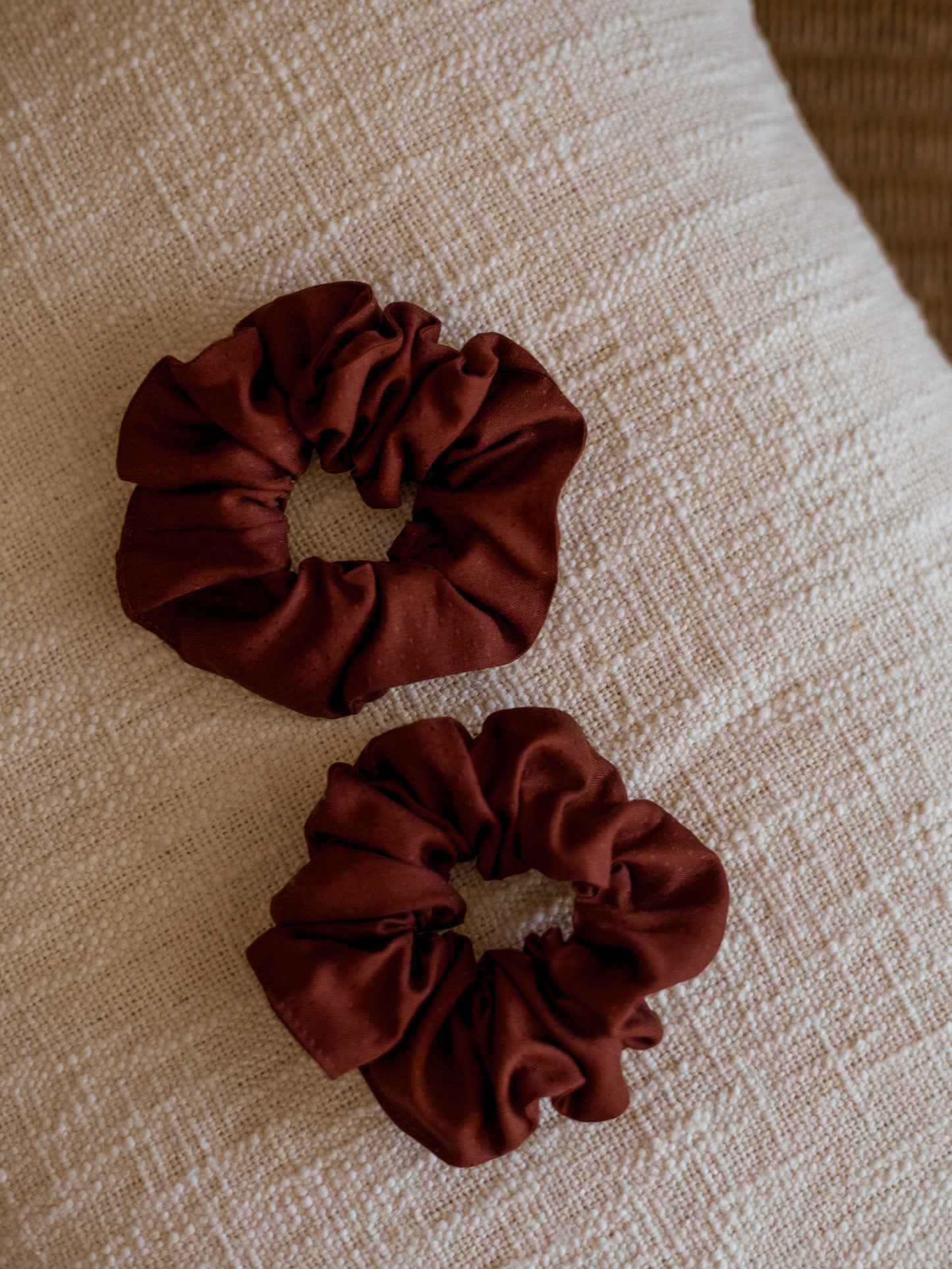 Wide Scrunchie/ burgundy tiny dots