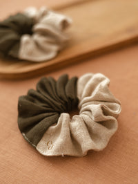 Linen Scrunchie / Colorblock - Rosemary/Natural