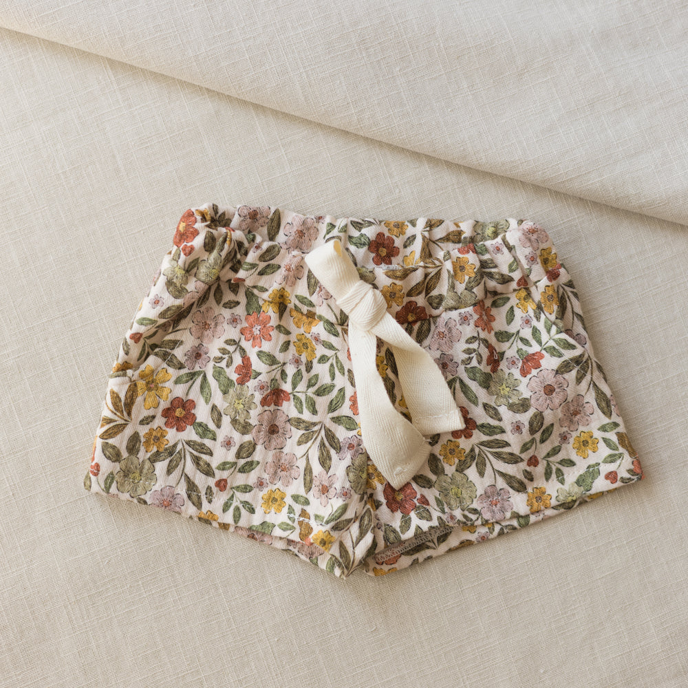 LIMITED EDITION * Muslin shorts / colorful flowers - caramel