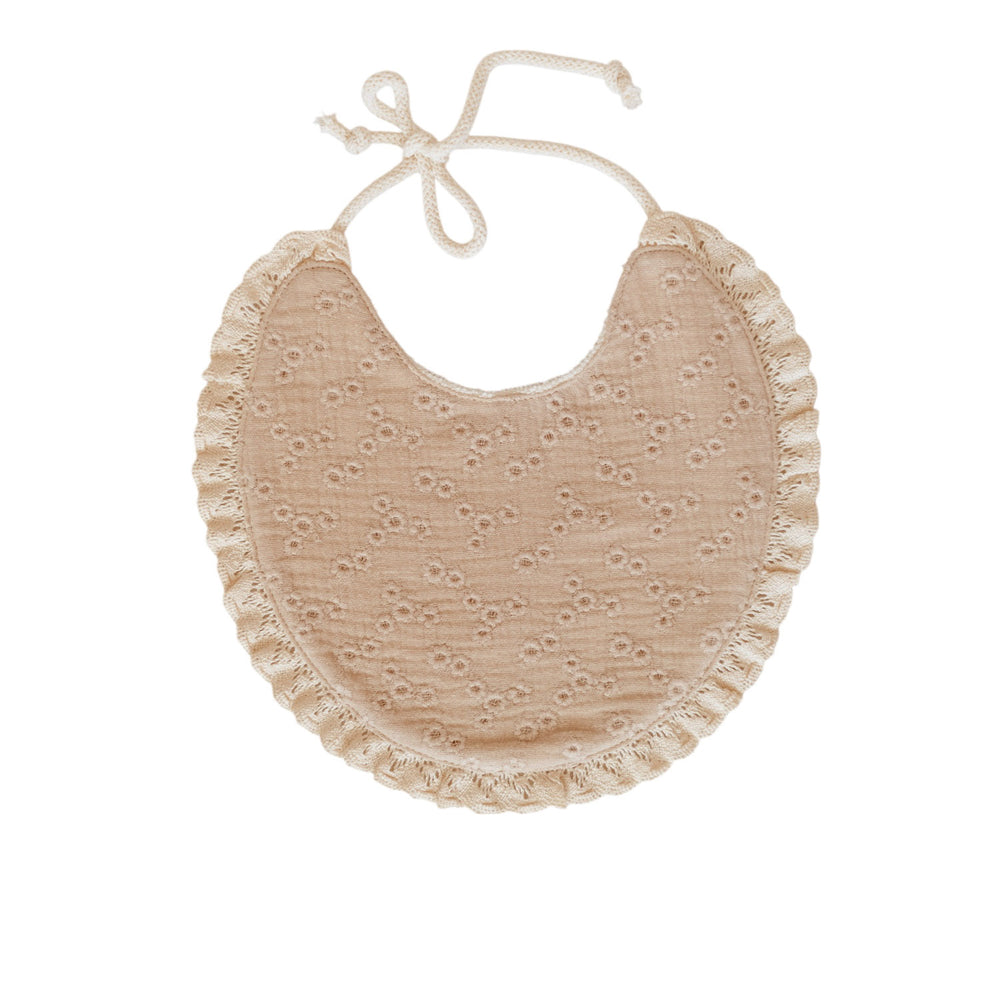 Baby bib / Embroidery & Lace - Sand