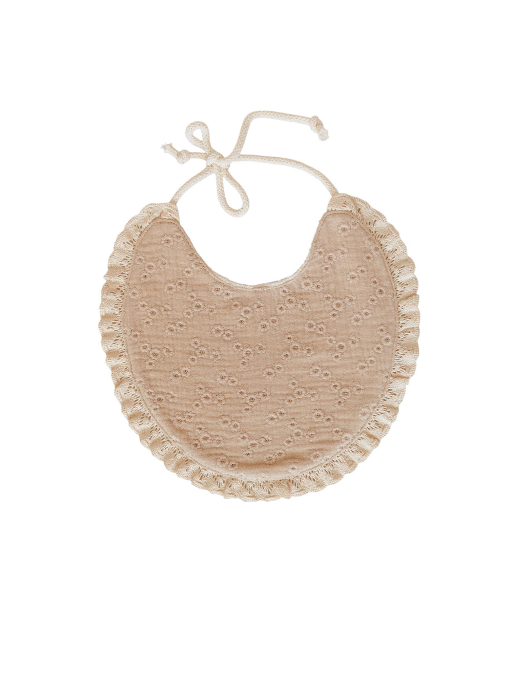 Baby bib / Embroidery & Lace - Sand