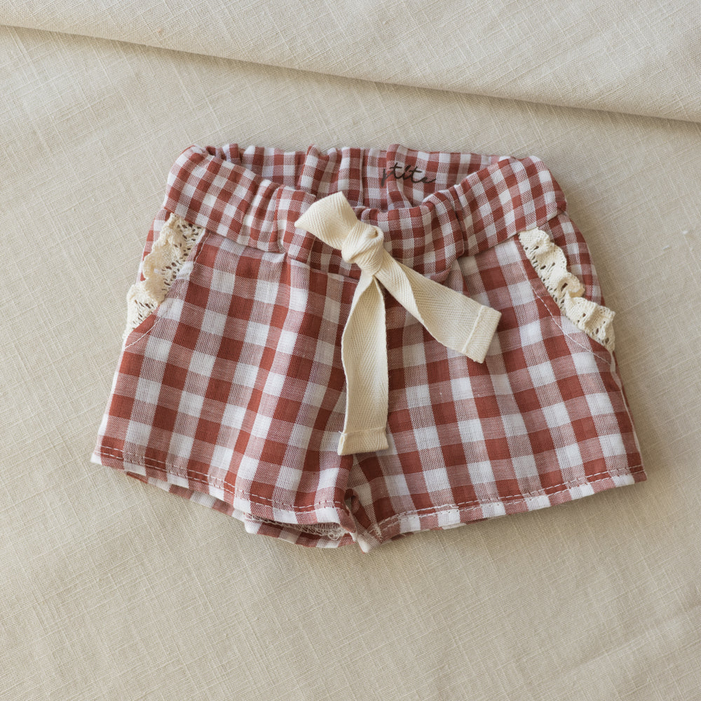 Muslin shorts / checkers - brick