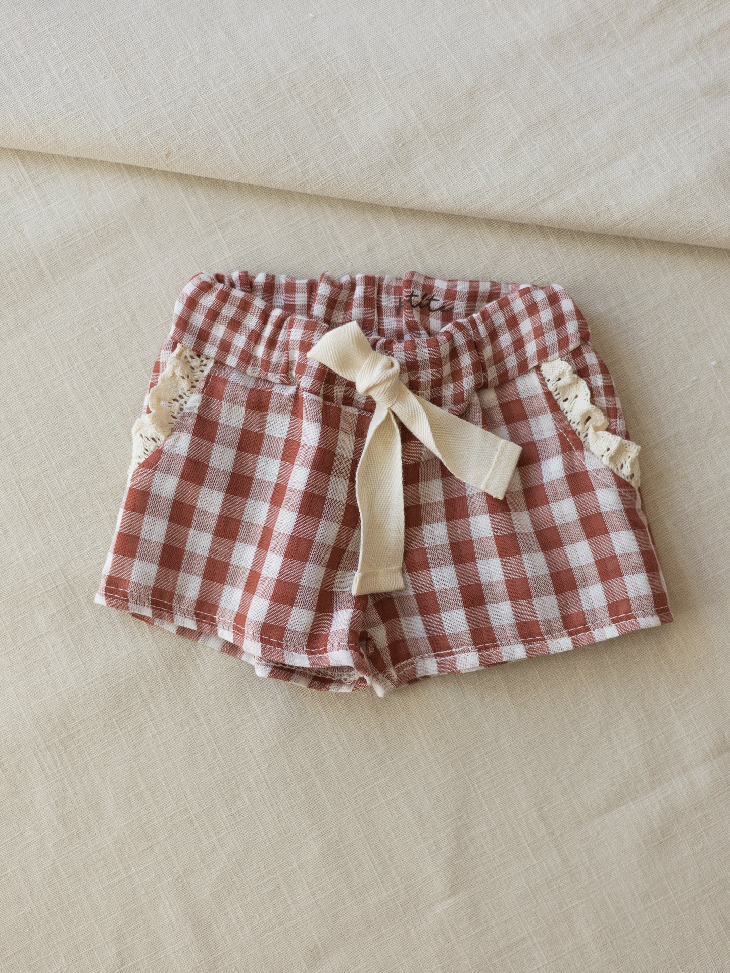 Muslin shorts / checkers - brick