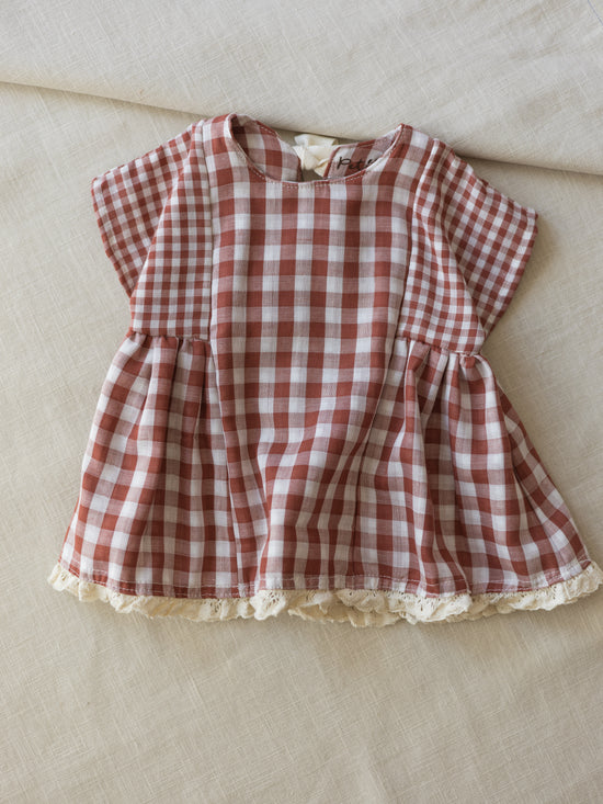 Malia baby dress / checkers - brick
