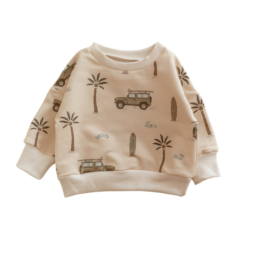 Baby Cotton Sweatshirt / Cars & Palm Trees