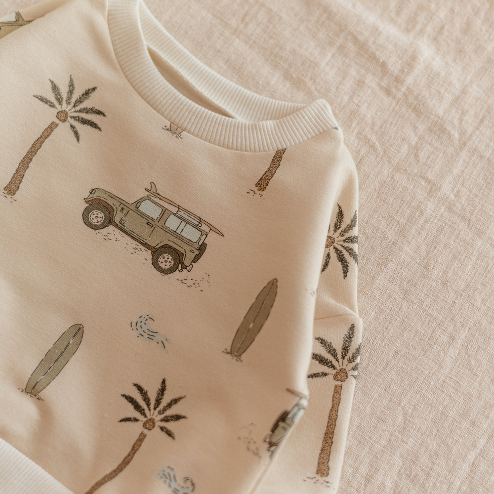 Baby Cotton Sweatshirt / Cars & Palm Trees