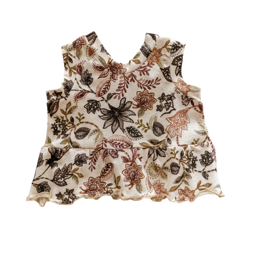 Ruffle top / Linen Floral - Chocolate Mauve