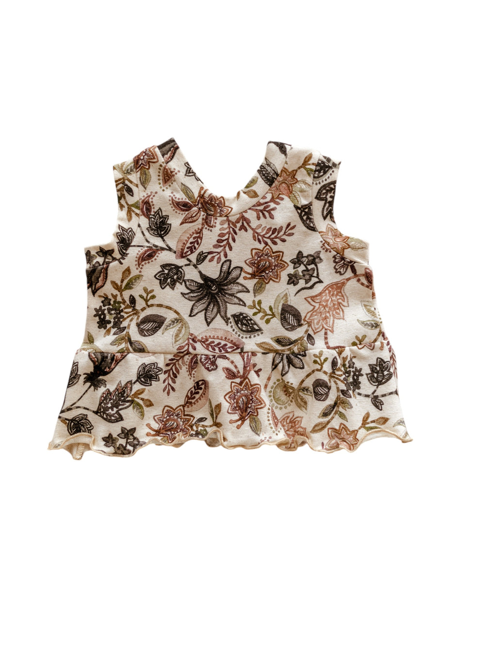 Ruffle top / Linen Floral - Chocolate Mauve