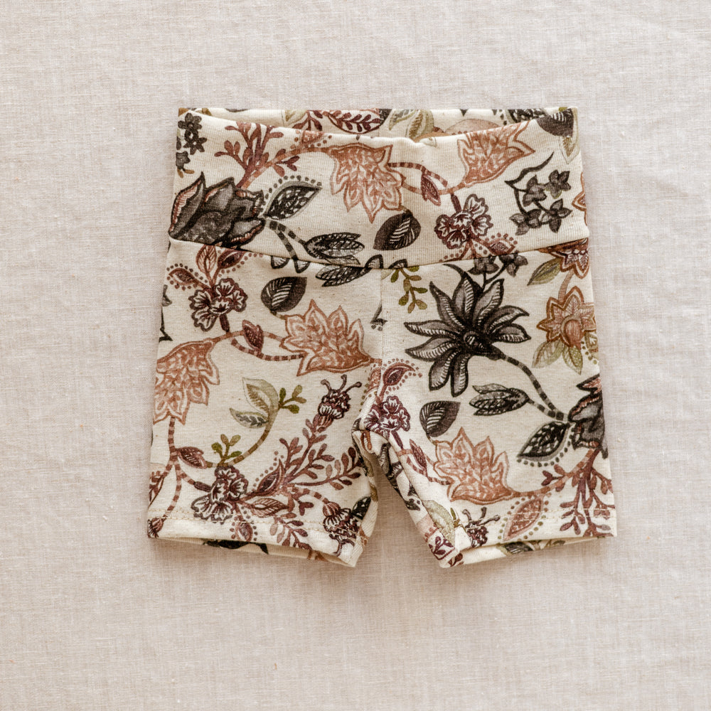 Girly bike shorts / Linen Floral - Chocolate Mauve