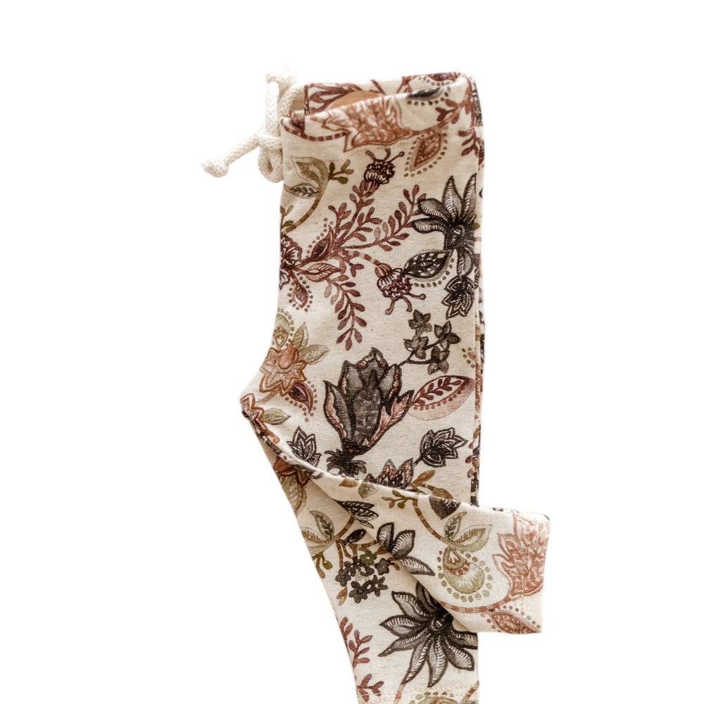 Baby leggings / Linen Floral - Chocolate Mauve