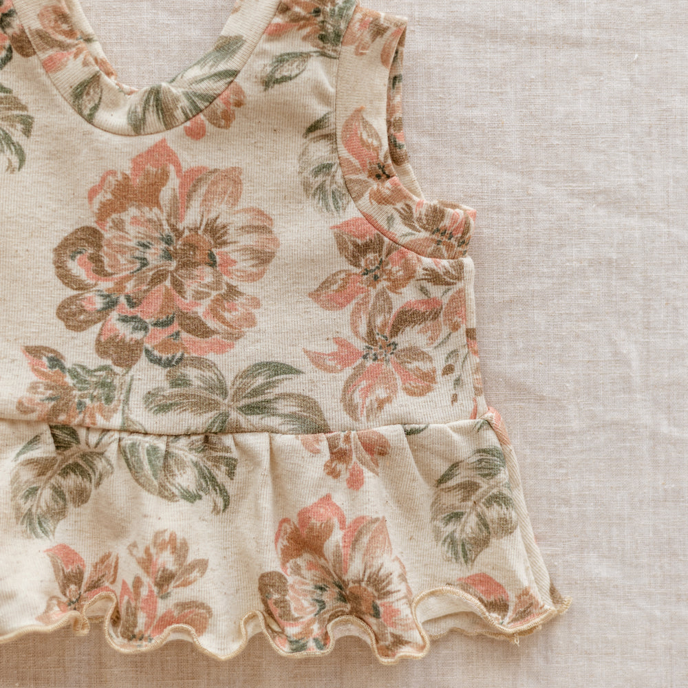 Ruffle top / Linen Floral Rose