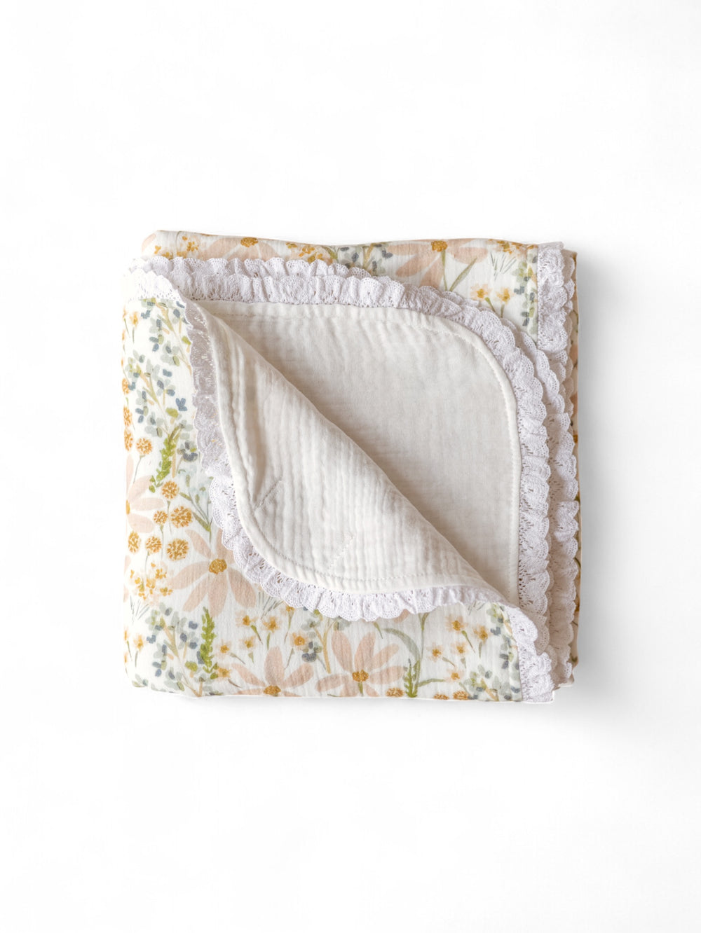 Muslin Blanket /  Ivory & Blush Flowers
