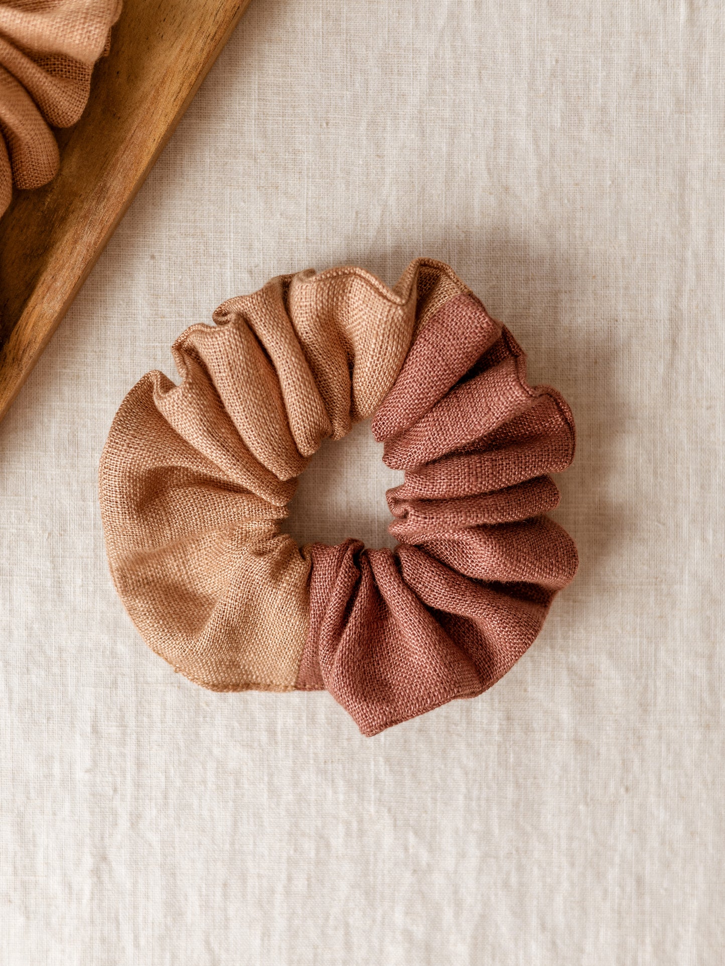 Wide Scrunchie / Linen colorblock -Terrarossa/Maroon
