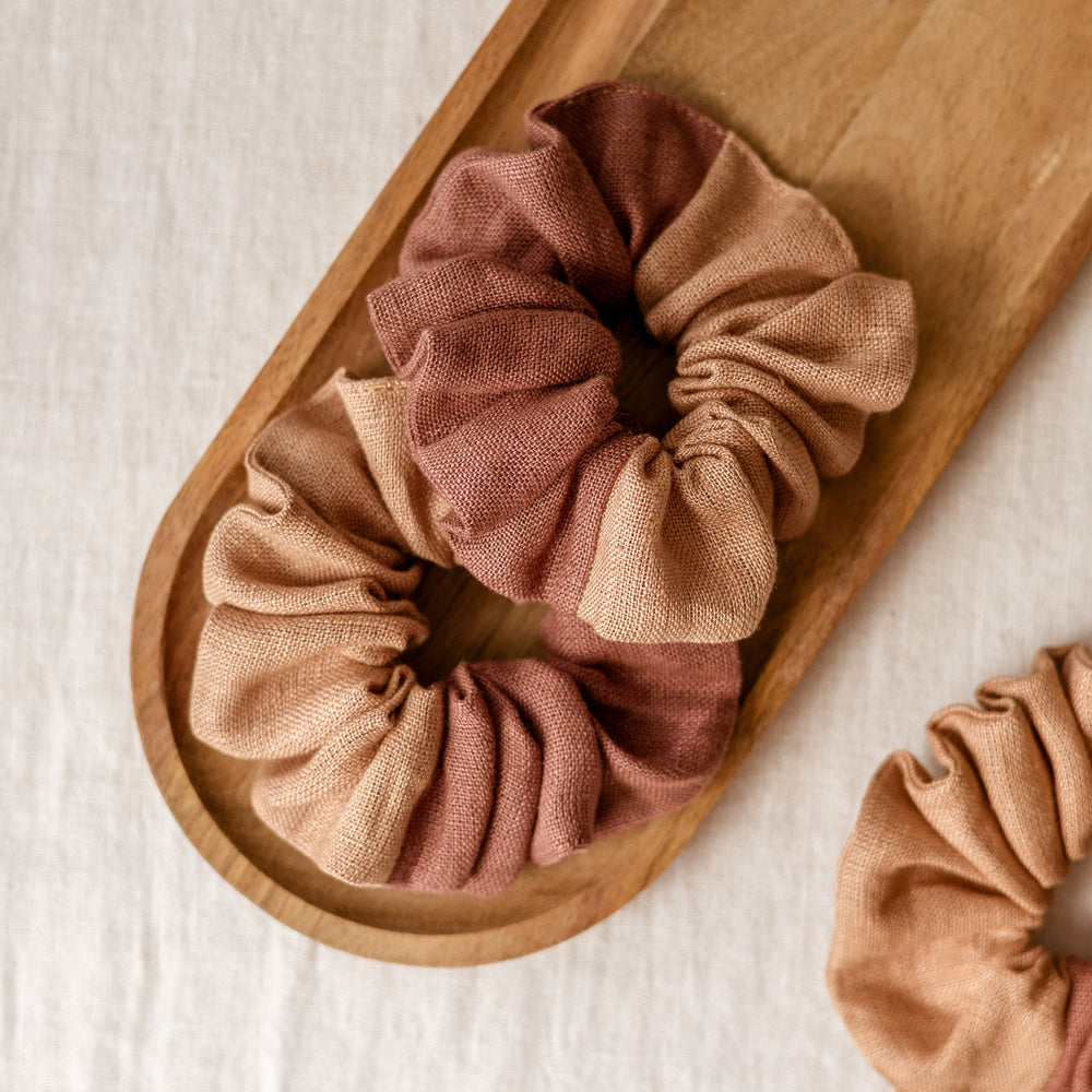 Wide Scrunchie / Linen colorblock -Terrarossa/Maroon