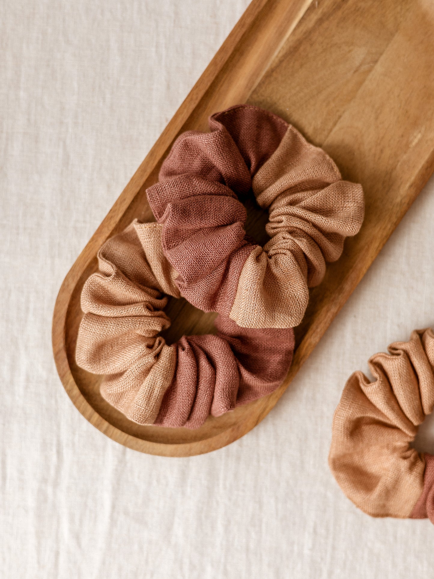Wide Scrunchie / Linen colorblock -Terrarossa/Maroon