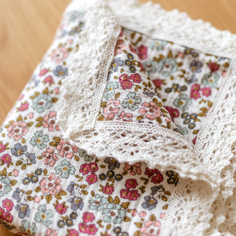 Baby Swaddle / Muslin - Floral Blue + Lace