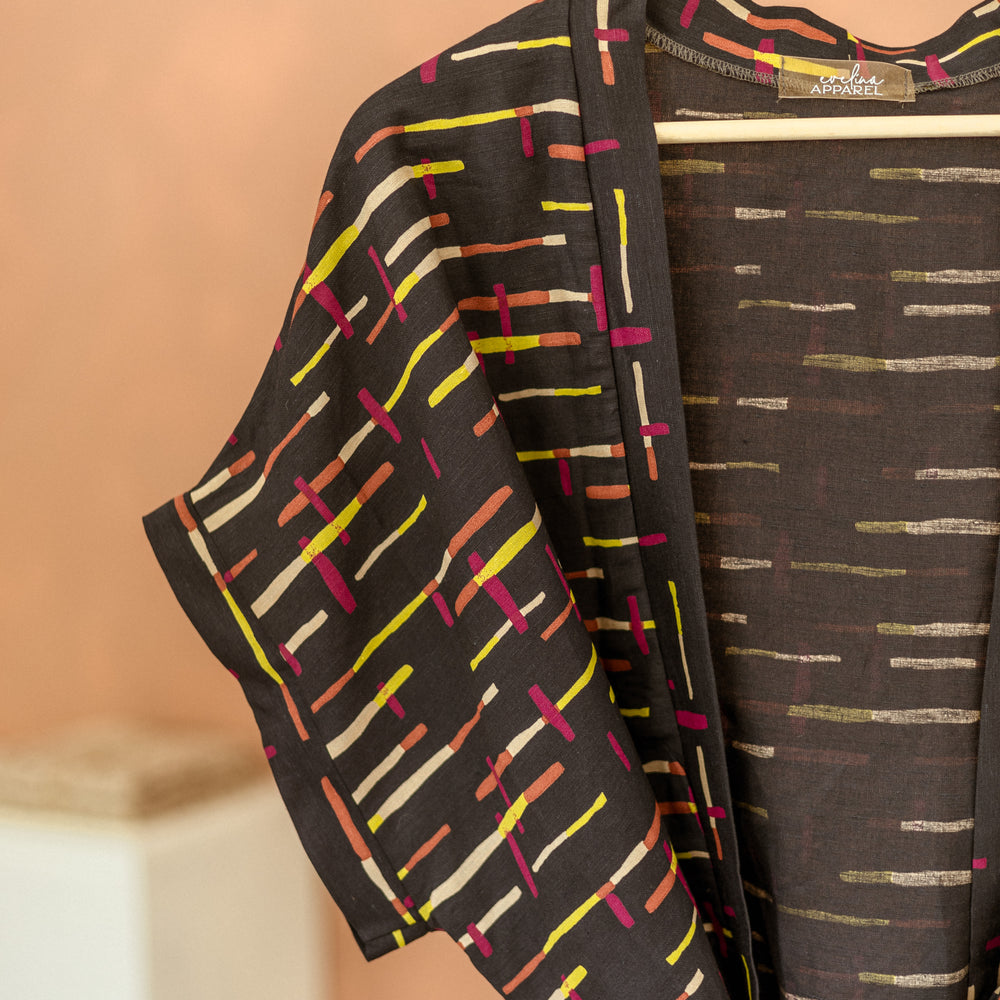 Kimono / Linen stripes - Midnight Blue